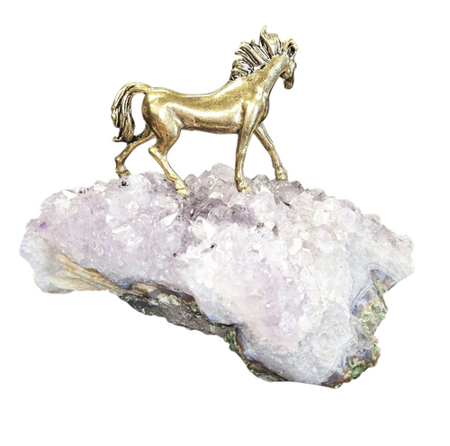 Amethyst Druzy with Brass Horse
