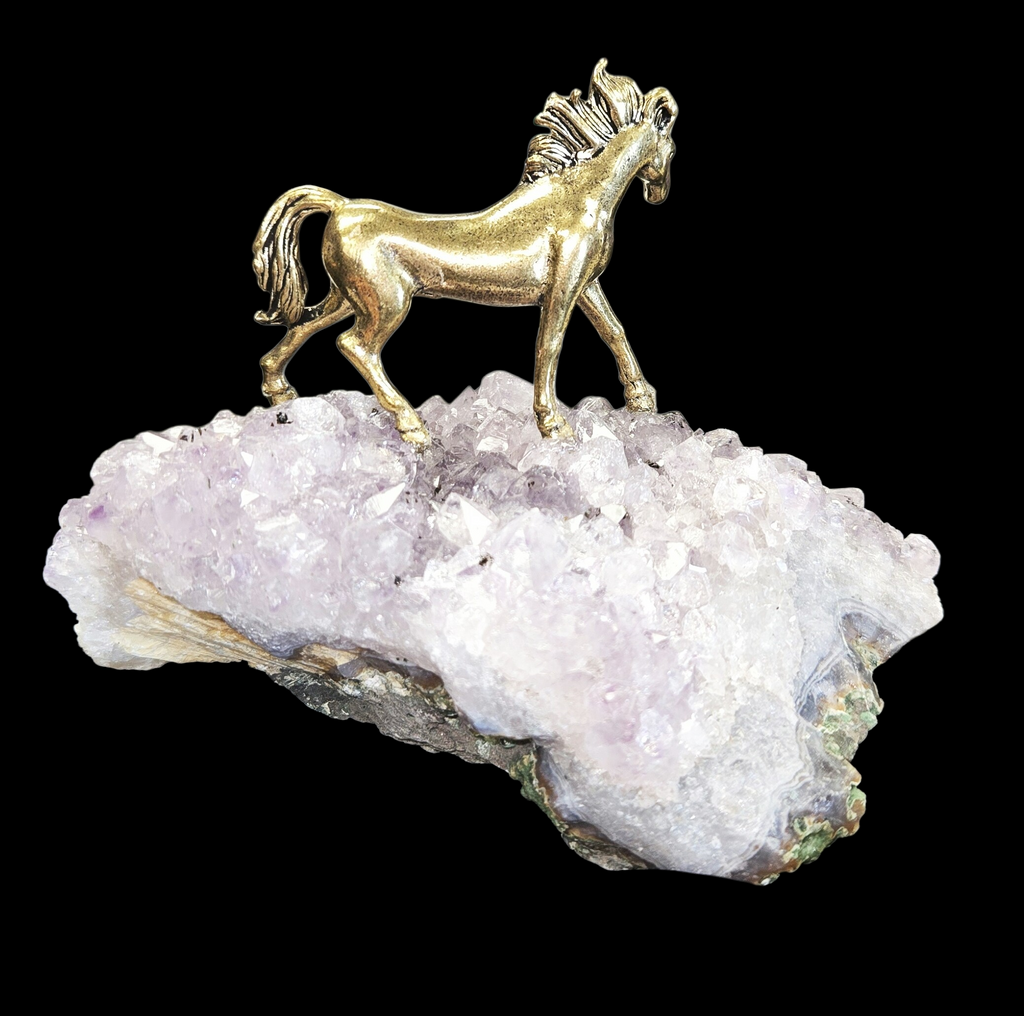 Amethyst Druzy with Brass Horse