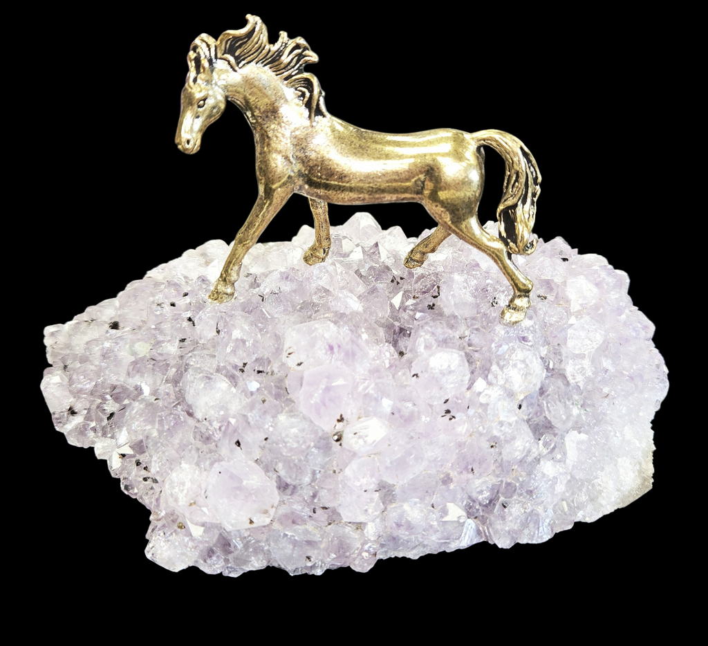 Amethyst Druzy with Brass Horse