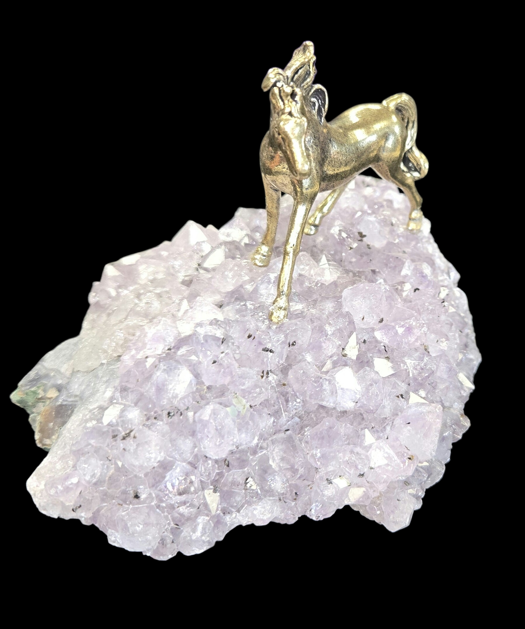Amethyst Druzy with Brass Horse
